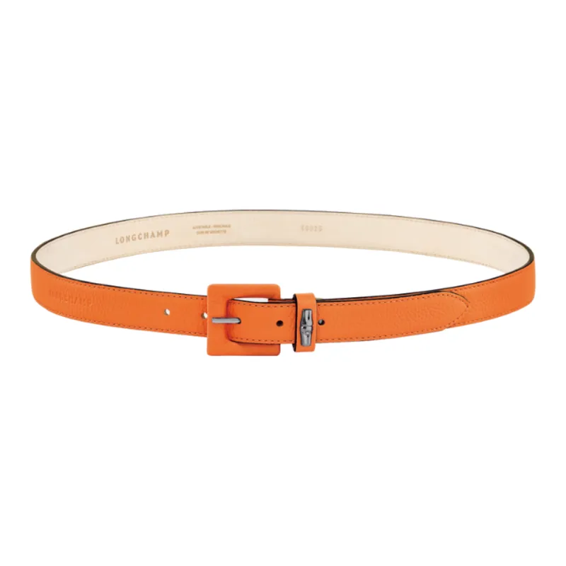 LONGCHAMP Solid Color Design Leather Belts Women's Orange Width: 2.5CM-0