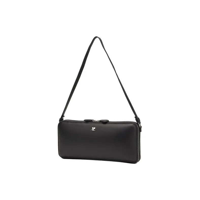 COURREGES Cow Leather Shoulder Bag Women's Black-1