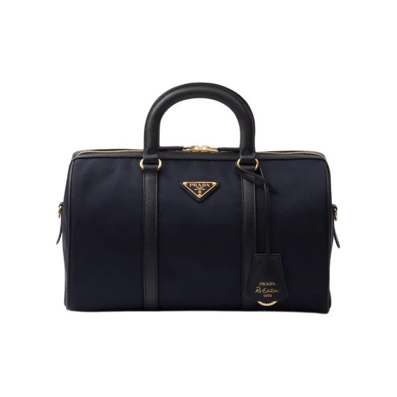 PRADA Re-Edition Fabric With Leather Shoulder Bag Crossbody Bag Handbag Medium Size Women's Navy-0