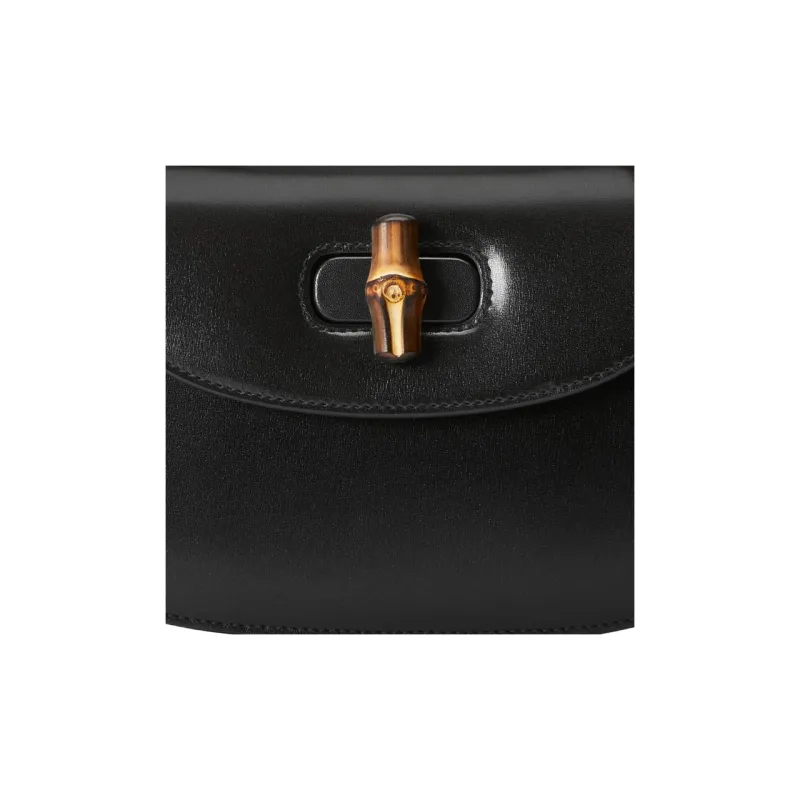 GUCCI Bamboo 1947 Leather Shoulder Bag Crossbody Bag Handbag Small Size Women's Black-8