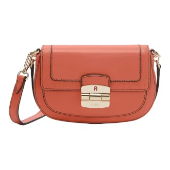 Furla Club 2 Leather Saddle Bag, Shoulder Bag, Crossbody Bag Small Size Women's Cinnamon