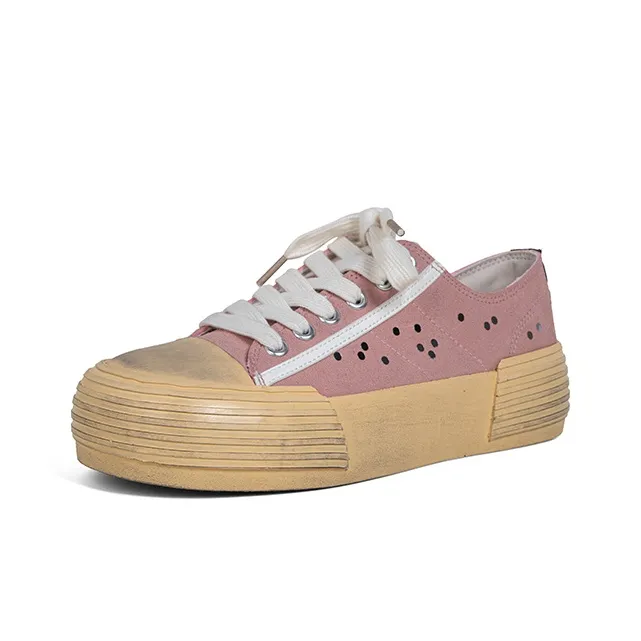 MINGKUANG Street Trend Platform Height Increasing Wear Resistant Slip Resistant Low Top Skateboard Shoes Women's Pink-1