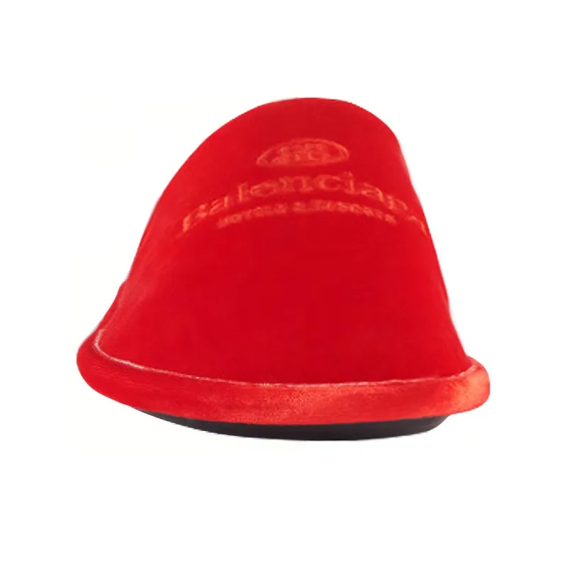 Balenciaga Home Embroidered Velvet Red Slippers-2