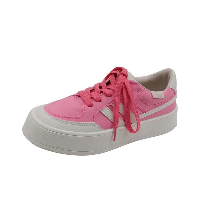 MINGKUANG Canvas Shoes Women's Low Top Pink/Green/White/Red-1