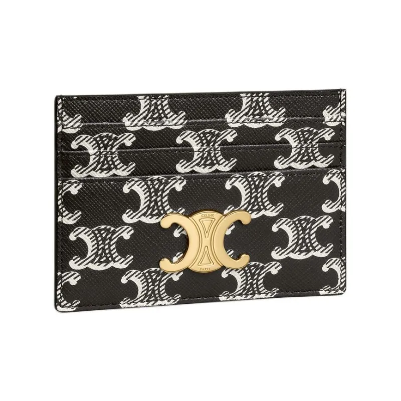 CELINE Triomphe Canvas With Calfskin Card Holder Women's Black-1