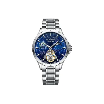 GUANQIN Automatic Mechanical Movement Stainless Steel Watchband Watch Men's Watches Blue Dial