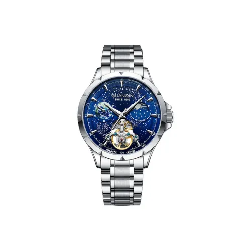 GUANQIN Automatic Mechanical Movement Stainless Steel Watchband Watch Men's Watches Blue Dial