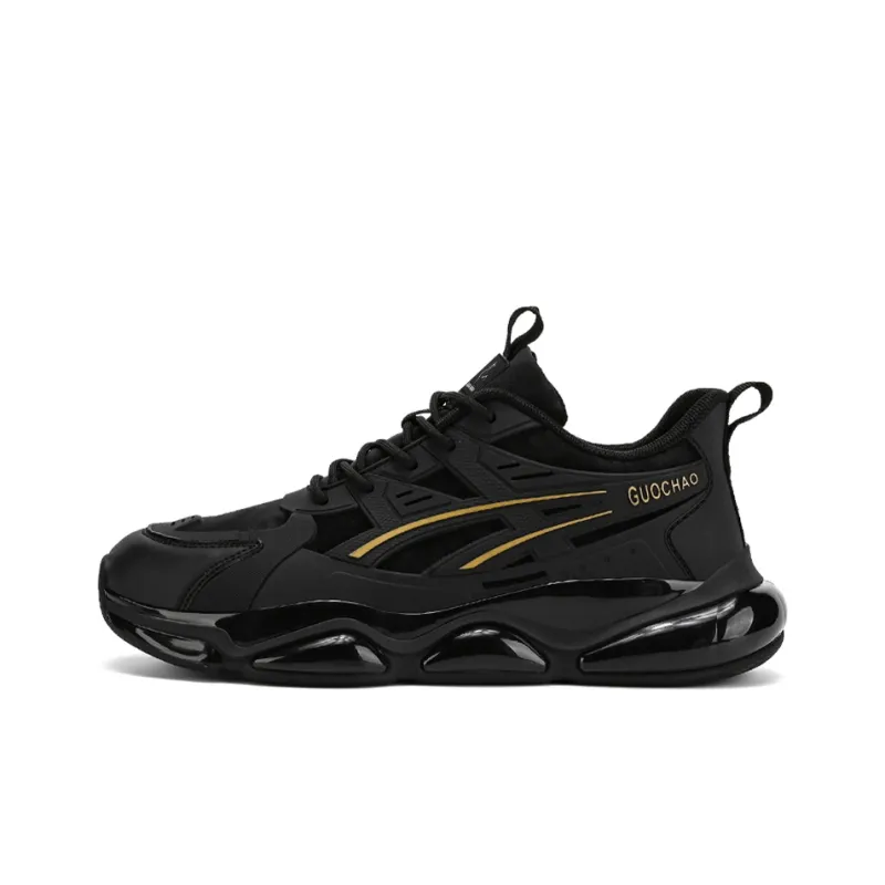 Legaco Chicken Cushioning Anti-Slip Wear-Resistant Breathable Height Increasing Low-Top Casual Shoes Men's Black Gold-1