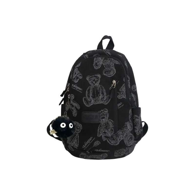 Meow In The Grass Nylon Backpack Medium Size Unisex Green/Black/White-0