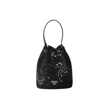 PRADA Re Nylon Fabric With Leather Bucket Bags Shoulder Bag Crossbody Bag Handbag Mini Women's Black