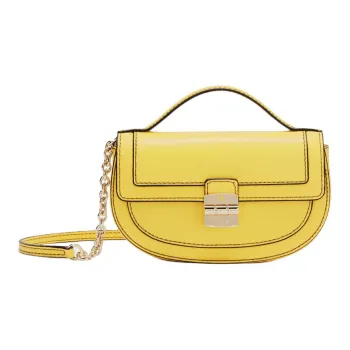 Furla Club 2 Textured Calfskin Saddle Bag Handbag Shoulder Bag Crossbody Bag Mini Women's Yellow