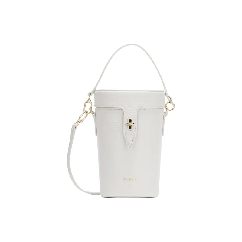 Furla Net Collection Grain Calfskin Bucket Bag, Portable Crossbody Bag, Shoulder Bag Mini Women's Cotton Candy White-0