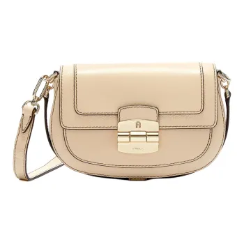 Furla Club 2 Leather Saddle Bag Shoulder Bag Crossbody Bag Small Size Women's Beige
