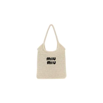 MIU MIU 100% Cotton One Shoulder Handbag Women's Ecru