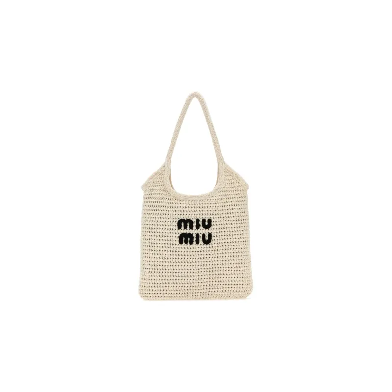 MIU MIU 100% Cotton One Shoulder Handbag Women's Ecru-0