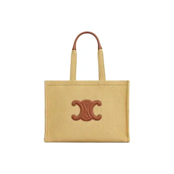 CELINE Cabas Thais Fabric With Calfskin Tote Bag Shopping Bag Shoulder Bag Handbag Large Size Women's Natural & Umber