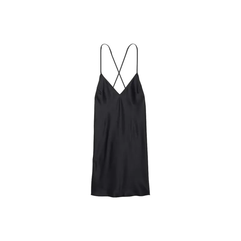 Victoria's Secret Satin Open Back Slip Nightgown Women's Black-0