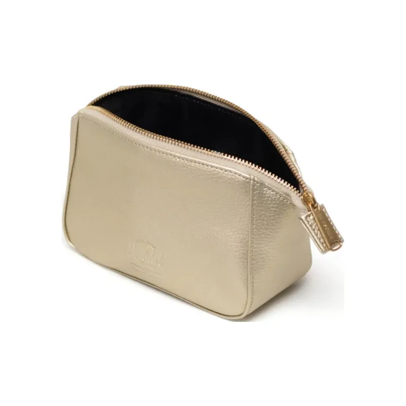 Herschel Litchi Grain Vegan Leather Makeup Bag Small Size Unisex Gold-3