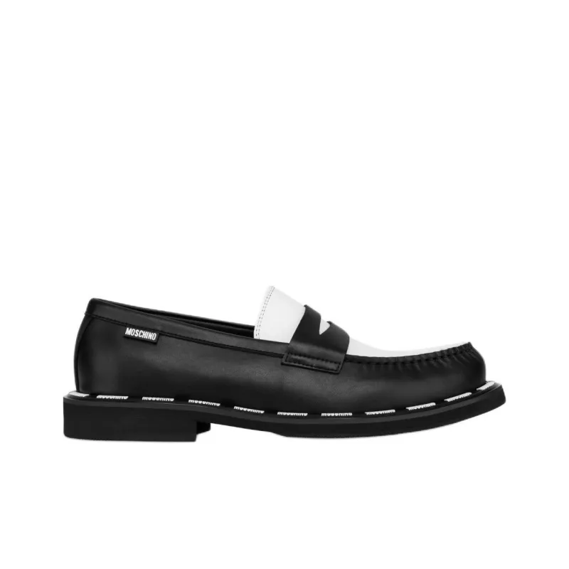 MOSCHINO Two-tone Leather Penny Loafers-1