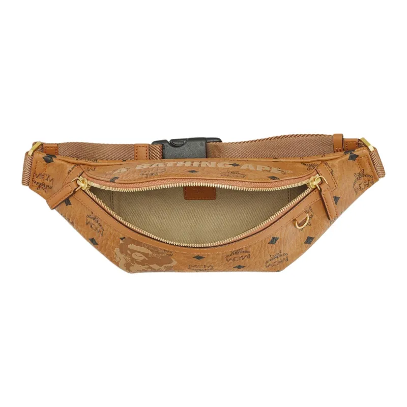 MCM Leather One Shoulder Crossbody Fanny Pack Unisex Cognac-3