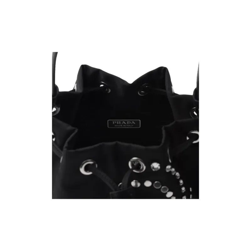 PRADA Re Nylon Fabric With Leather Bucket Bag, Shoulder Bag, Crossbody Bag, Handbag Mini Women's Black-3