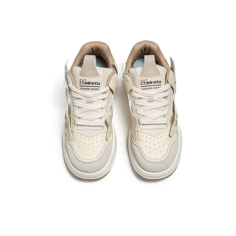 Meiretu Anti Slip Wear Resistant Low Top Skateboard Shoes Men's Beige-3