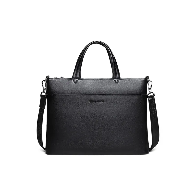 BISON DENIM Top Grain Cow Leather Handbags Briefcases Men's Black-1