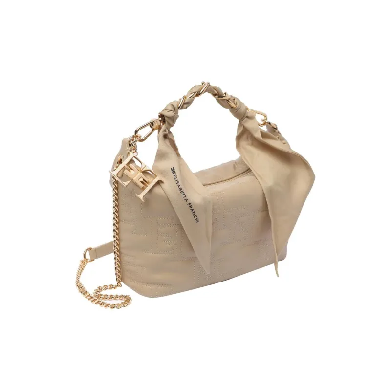 Elisabetta Franchi Logo Embroidered Scarf Chain Link Tote Bag-1