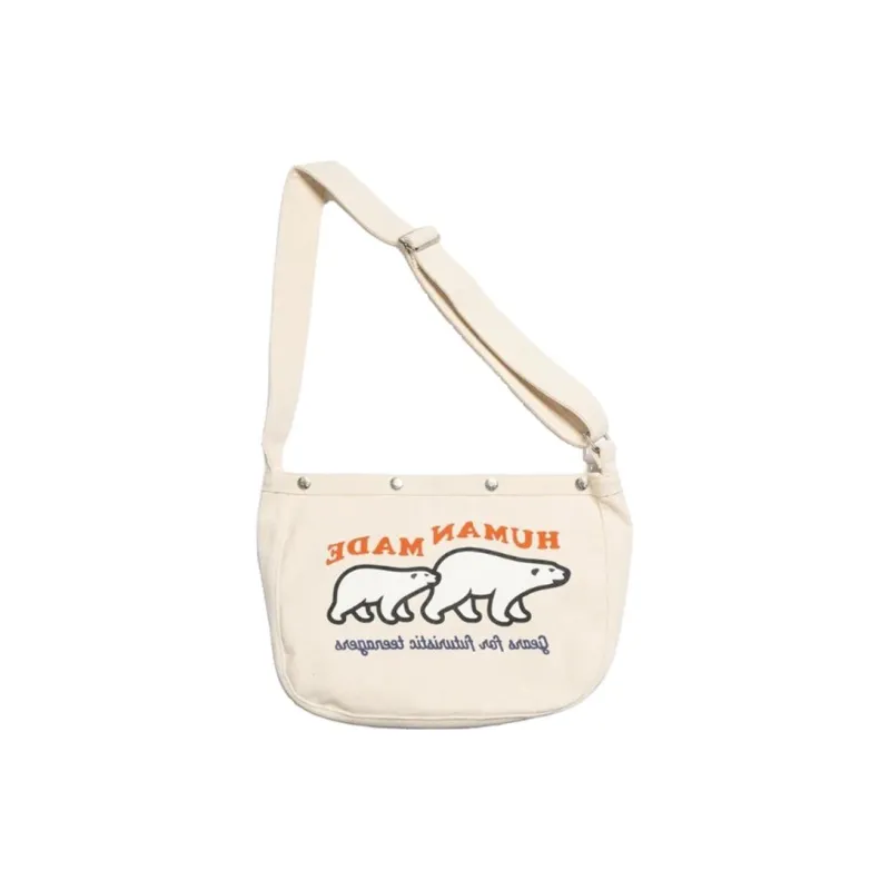 HUMAN MADE Cotton Canvas Messenger Bag, Canvas Bag, Shoulder Bag, Crossbody Bag Regular Unisex White-4