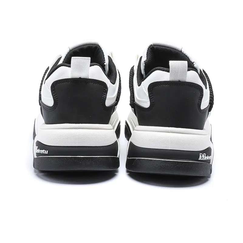 Meiretu Abrasion Resistant Height Increasing Low Top Skateboard Shoes Men's Black-3