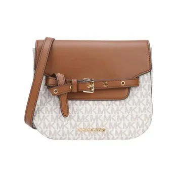 MICHAEL KORS Emilia With Cow Leather Saddle Bag, Shoulder Bag, Crossbody Bag Trumpets Women's Dark Brown & White