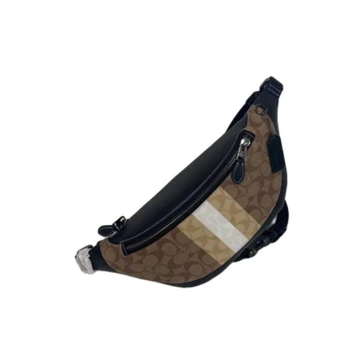 COACH Warren Coated Canvas With Smooth Calfskin Shoulder Bag, Crossbody Bag, Fanny Pack Tubas Men's Khaki & Black-4