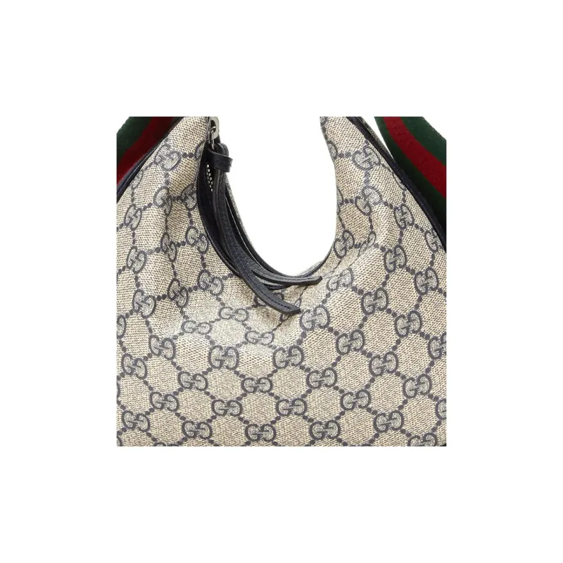 GUCCI Attache Canvas Leather Trim Dumpling Bag, Portable Crossbody Bag, Shoulder Bag Women's-7