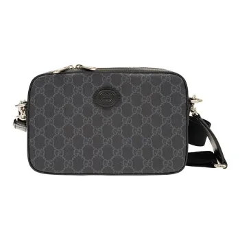 GUCCI Canvas With Leather Canvas Bag, Messenger Bag, Shoulder Bag, Crossbody Bag Men's Black