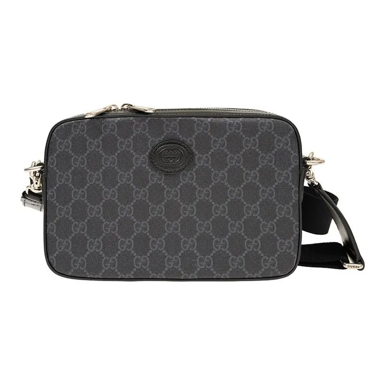 GUCCI Canvas With Leather Canvas Bag, Messenger Bag, Shoulder Bag, Crossbody Bag Men's Black-0