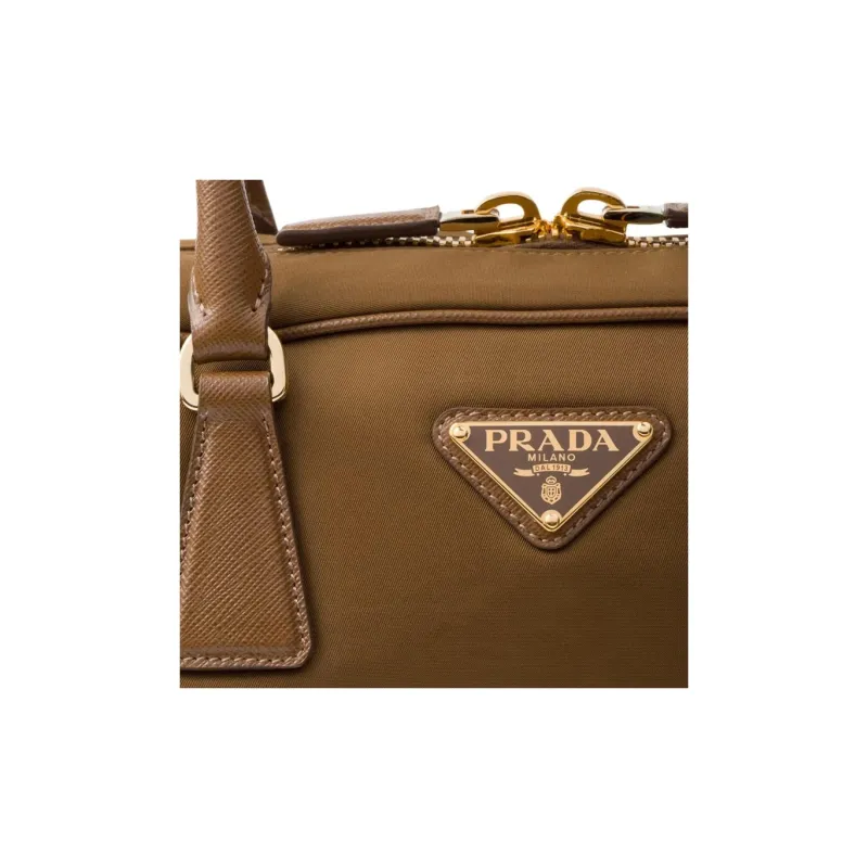 PRADA Re-Edition Fabric With Leather Handbag Large Size Women's Cork Beige-5