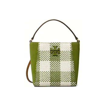 TORY BURCH Cow Leather Bucket Bag, One Shoulder Handbag Trumpets Women's Green White