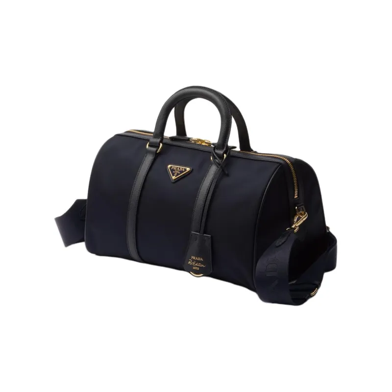 PRADA Re-Edition Fabric With Leather Shoulder Bag Crossbody Bag Handbag Medium Size Women's Navy-1