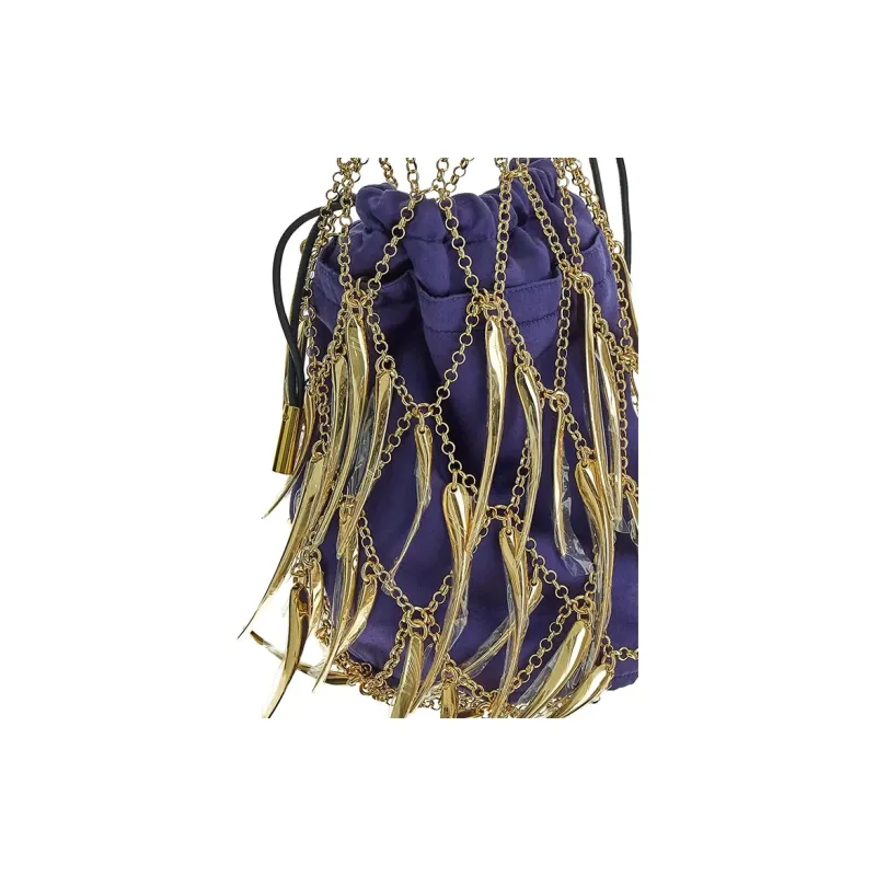 Paco Rabanne Fabric Crossbody Bag Shoulder Bag Women's Marine Blue & Gold-4