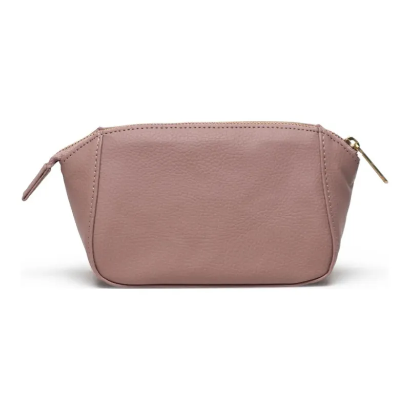 Herschel Litchi Grain Vegan Leather Makeup Bag Small Size Unisex Gray Rose-2