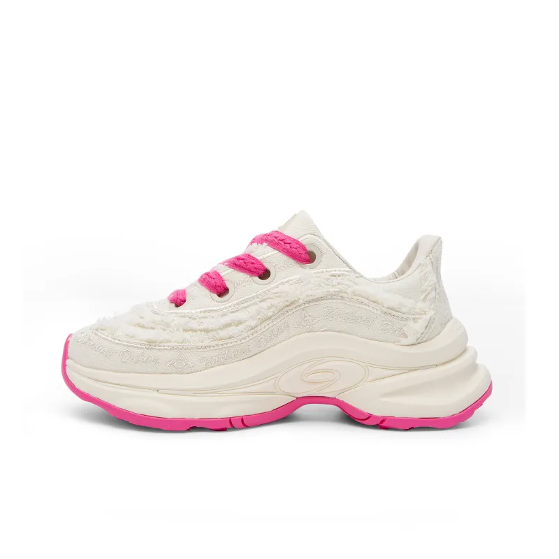 WO DELAY Durable Breathable Lightweight Low-Top Chunky Sneakers Women's Ice Snow Pink-0