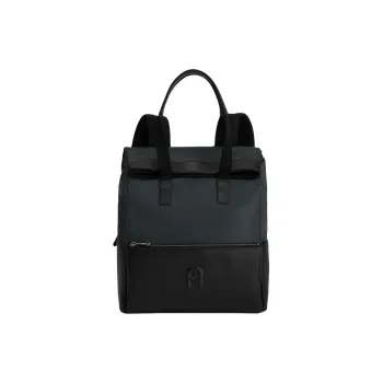 Furla Nylon Studded Leather Backpack Medium Size Men's Royal Blue With Black Accents