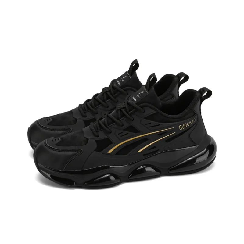 Legaco Chicken Cushioning Anti-Slip Wear-Resistant Breathable Height Increasing Low-Top Casual Shoes Men's Black Gold-3