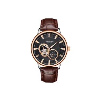 GUANQIN Automatic Mechanical Movement Genuine Leather Strap Watch Men's Watches Black Dial
