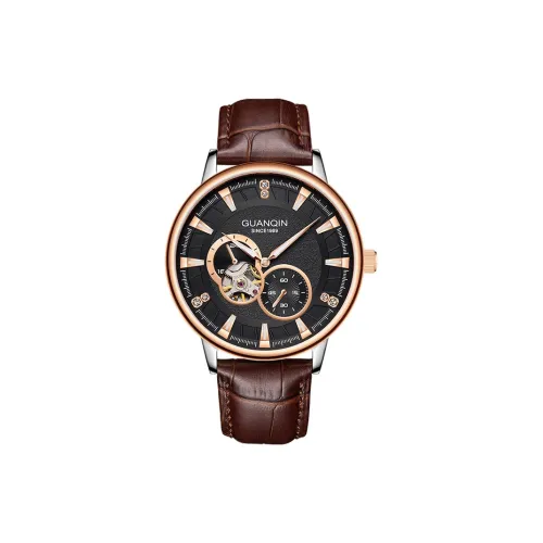 GUANQIN Automatic Mechanical Movement Genuine Leather Strap Watch Men's Watches Black Dial