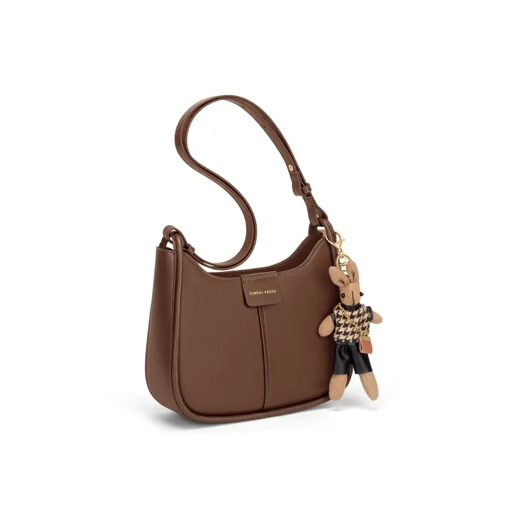 Simvay Clos Cow Leather With Synthetic Leather Bucket Bags Shoulder Bags Medium Size Women's Ecru/Coffee-9