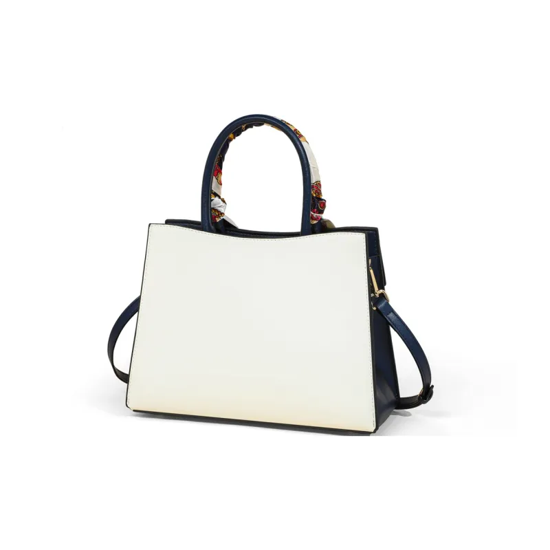 COMELY Cow Leather Patchwork Synthetic Leather One Shoulder Handbags Women's Blue-2
