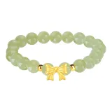 Clear Water Hetian Jade Gold Bowknot Beaded Bracelet