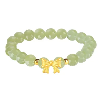 Cardamom Time Golden Butterfly Bow Lucky Bead Hetian Jade Bracelets Women's Pale Greenish-White Jade