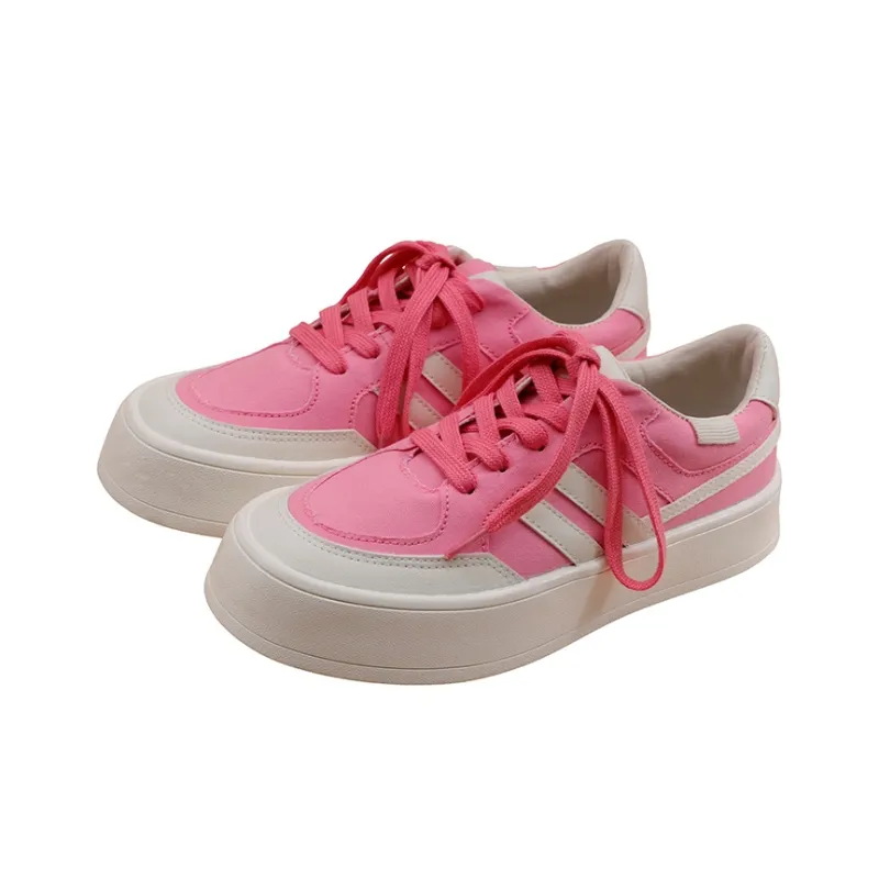 MINGKUANG Canvas Shoes Women's Low Top Pink/Green/White/Red-2